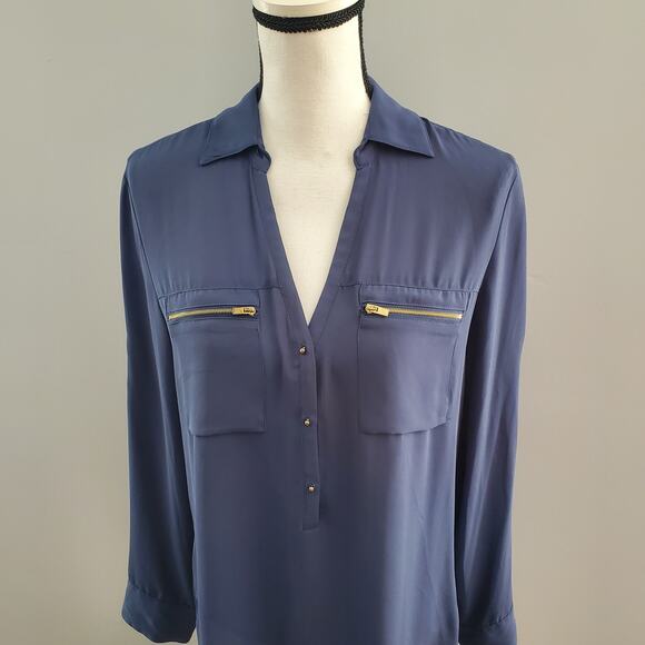 Express Women's Pullover Blue Sheer Zipper Accent Top Size M - Picture 3 of 8